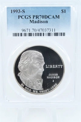1993-S PCGS PR70DCAM Madison Silver Modern Commemorative Dollar Proof - Image 1 of 2