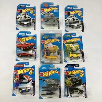 9 Hot Wheels Screen Time Lot New Beatles Mickey Mouse 007 TMNT Mario Star Trek - Image 1 of 4