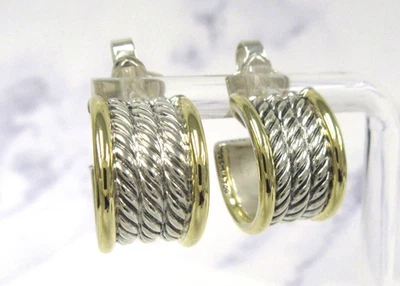 Pendientes tipo argolla David Yurman de plata de ley y oro de 18k pura sangre Foto 1 de 4