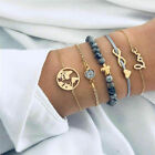 Set of Boho Multilayer Bracelets Map Bead Love Heart Bangle Wrist Cuff Jewellery