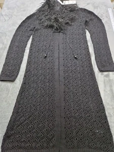 Urban Outfitters Faux Fur Collar Cardigan Long Black Size Medium New RRP £65.00 - Picture 1 of 12
