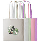 Winter Floral Alphabet Tote Personalised Any Letter Reusable Shopping Bag