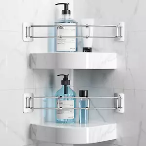 RV Shower Corner Storage Bar Adjustable Stainless Steel Rod Shelves 2 Pack - Picture 1 of 12