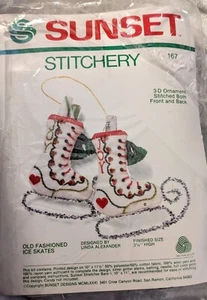 Sunset #167 Stitchery Crewel Christmas Ice Skates Ornament Kit - Picture 1 of 2