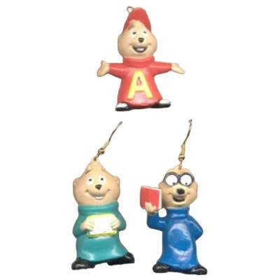 Retro ALVIN ARDILLAS Pendientes Collar CONJUNTO Dibujos Animados Mini Figuras Novedad Joyería Foto 1 de 2