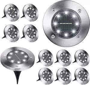 Solar In-Ground Lights,12pcs 8 LED Solar In-Ground Lights, Waterproof Disk Light - Picture 1 of 10