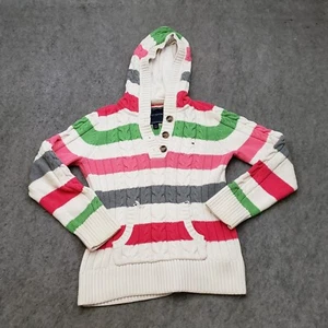 Tommy Hilfiger Sweater Girls Extra Large White Pink Knit Sweatshirt Hooded Kids - Picture 1 of 12