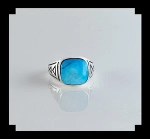 Handcrafted Sterling and Blue Ridge Turquoise Men's Ring Size 11 1/2 - Picture 1 of 6