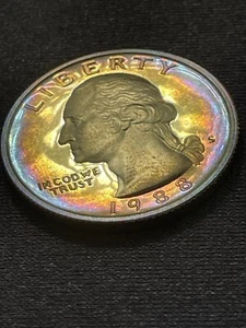 1988-S 25c Washington Quarter Proof Gold Blue Pink Toned Beauty! #033024-14 - Picture 1 of 9