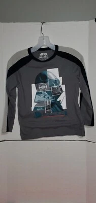 Star Wars Shirt Kids M 10-12 Gray Darth Vader Dark Side Long Sleeve Tee Boys - Image 1 of 4