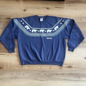 Vintage Alaska Puff Print Polar Bear Periwinkle Blue Sweatshirt Size 2X Jerzees - Picture 1 of 5