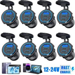 12V-24V QC3.0 + PD USB C Car Fast Charger Power Socket Outlet for Boat RV Lot - Picture 1 of 27
