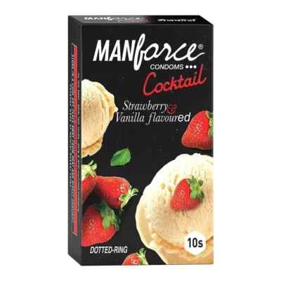 Manforce Cocktail Condoms with Dotted-Rings, Strawberry & Vanilla Flavored 20pcs - Image 1 of 4