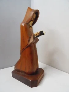 Vintage Hand Carved Wood 9 1/2" Monk Statue Made in Puerto Rico - Picture 1 of 5