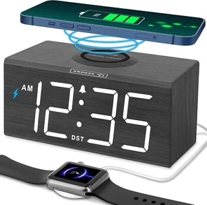 DreamSky Digital Alarm Clocks w/ Wireless Charging, Large Numbers, USB Port, DST - Picture 1 of 7