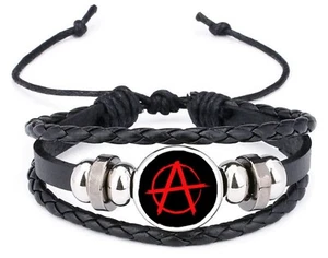 Anarchy Red Punk schwarzes Lederarmband und Samt Geschenktüte - Bild 1 von 4