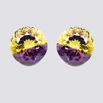 1 Pair 16 x 16 MM Natural Bi-Color Bolivia Ametrine Untreated Gemstone Certified - Image 1 of 4