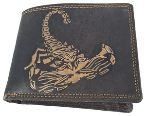 Echt Büffel-Leder Geldbeutel Sternzeichen Skorpion - Geldbörse Portemonnaie - Picture 1 of 4