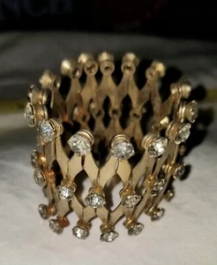Vintage 1950s Expandable Chignon Hair Bun Cage Gold Tone, Prong Set Rhinestones - Picture 1 of 6