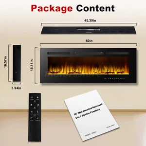 50'' Inches Ultra-Thin Electric Fireplace Wall Mounted Recessed Fireplace Heater - Picture 1 of 15