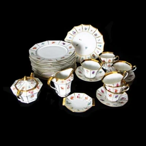 34 Teile Tirschenreuth TIR454 Porzellan Set Teller, Tassen Untertassen Zucker Milchkännchen Schale - Bild 1 von 19