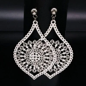 Women Long Earring Bohemian Stud Earrings Big Ear Dangle Stainless Steel 1Pair - Picture 1 of 16