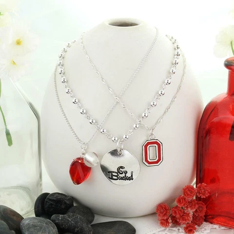 OHIO STATE BUCKEYES Necklace Set, Jewelry, 3 Pieces, SPARKLE & SHINE, Football Cover