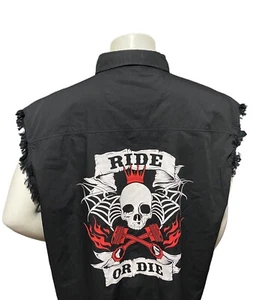 Ride Or Die Button Down Mens Shirt Vest Size 2XL XXL Black Motorcycle - Picture 1 of 17