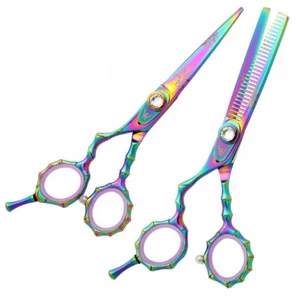 Washi Beauty Lefty Rainbow Bamboo Shear Set 5.5  & 30 Tooth Thinner, Razor, Case - Picture 1 of 1