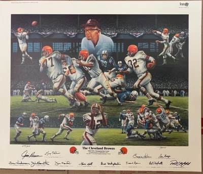 1964 年克利夫兰布朗队签名 27x32 限量版印刷品带照片证明真品证明 — 第 1/4 张图片