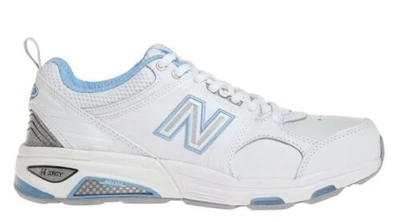 Tênis New Balance Feminino WX857WB Branco/Azul Couro Cross-Trainingl Tamanho 5B - Imagem 1 de 3
