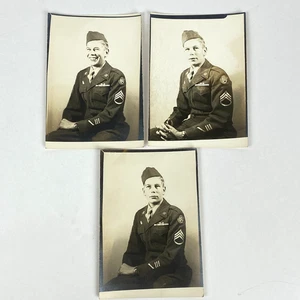 WWII USAF Staff Sergeant Portrait Lot 3 Original Photos Air Corps Uniform VTG - Picture 1 of 13
