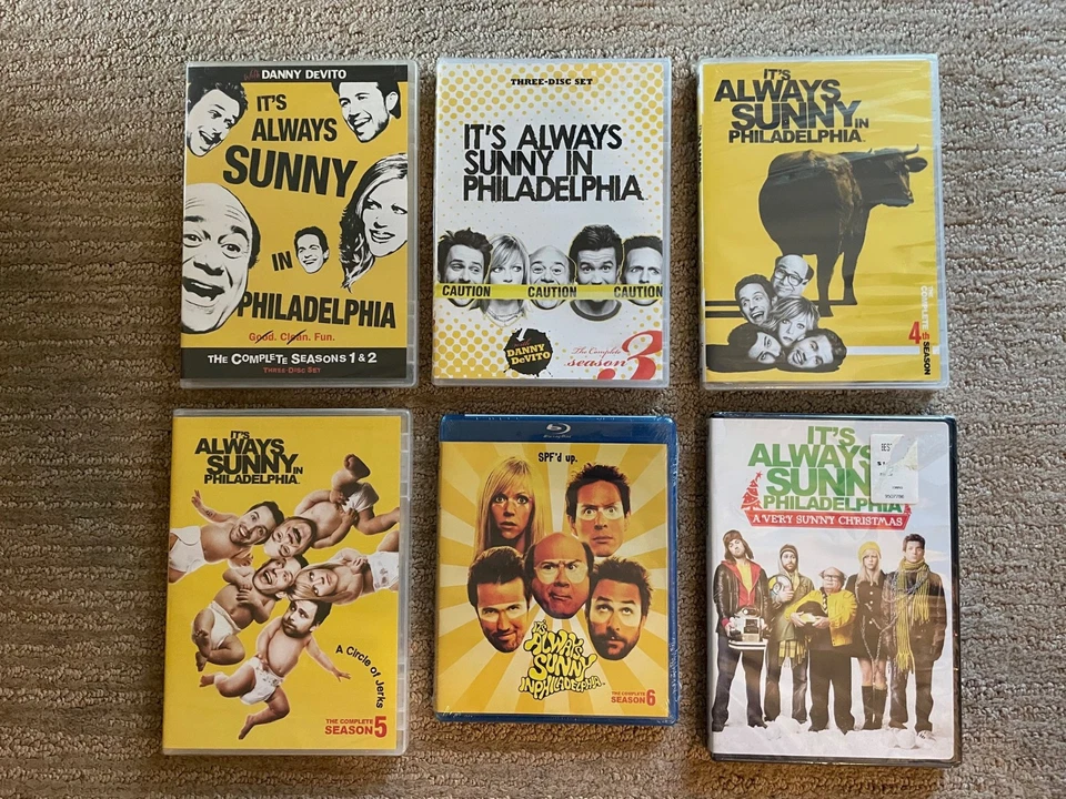 It’s Always Sunny in Philadelphia: S1-5 DVD, S6 Bluray + Xmas DVD (brand new) - Image 1 of 1
