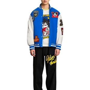 Disney Mens Blue Patchwork Bomber Jacket M BHFO 0938 - Picture 1 of 1