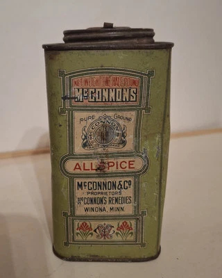 McConnons Proprietors Remedies All Spice Tin Litho Metal Winona Minn. Antique - Image 1 of 4
