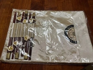 Set of 6 Chinese Silk TABLE PLACEMATS & CHOPSTICKS Gold Red Black- New - Picture 1 of 9