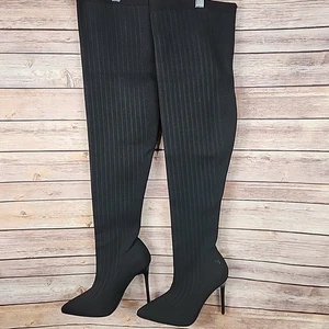 Botas puntiagudas negras sobre la rodilla de tela de cucoo para mujer talla 8 ¡Como nuevas! - Imagen 1 de 8
