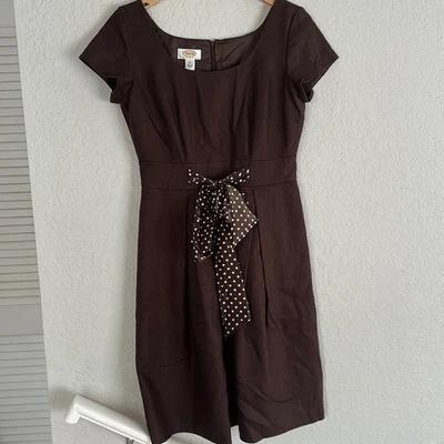 Vintage Talbots Silk Brown Dress Polka Dot Bow Preppy Fall Derby Party Twee Prep - Image 1 of 4