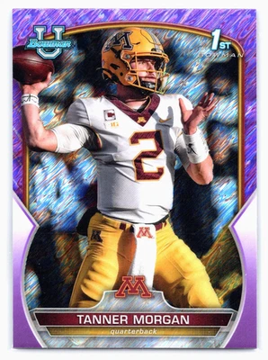 2022 Bowman University Chrome - Purple Shimmer Refractor #11 Tanner Morgan (RC) - Image 1 of 2