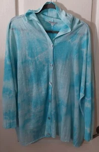 Ball Of Cotton Women's Blue Tie Dye Hooded Button Front Shirt- Linen- Small - Picture 1 of 9
