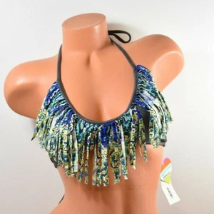 Women's Raisins Blue Multicolor Fringed Bikini Top Size M  NWT - Picture 1 of 5