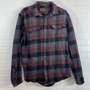 Orvis Plaid Flannel Button Up Heavy Weight Shirt Jacket Black Plum Size L - Picture 1 of 8