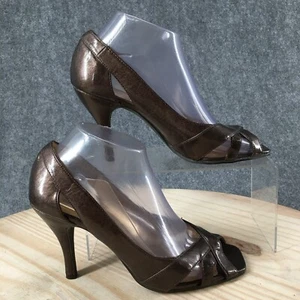 Rampage High Heels Womens 8 M Maycee Pump Slip On Brown Faux Leather Peep Toe - Picture 1 of 19