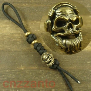 Hand woven " Skull " Solid Brass Lanyard Bead 550 Paracord beads GH383 - Picture 1 of 10