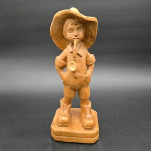 German Hand Carved Wood Figurine Smoking Pipe E. Meister 11 inch Signed - Picture 1 of 9