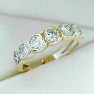 Verlobungsring 2 kt Rundschliff LabCreated Diamant sechs Steine 14 K Gelbgold vergoldet - Bild 1 von 8
