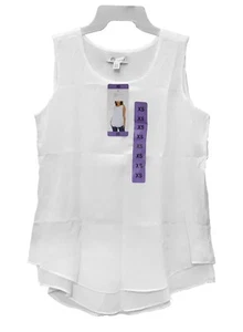 Cristina B sz:XS Women's Crew-neck Flowy Double Layer Top Tank Blouse White - Picture 1 of 7
