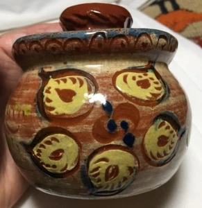 Small Vtge.Folk Art ceramic pot with lid Motto: Marriage is made in a... signed - Picture 1 of 11
