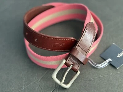 Vineyard Vines Grande Niños Niño Talla 28 Rosa Marrón Rayas Cuero Borde Cinturón Nuevo Con Etiquetas Foto 1 de 4