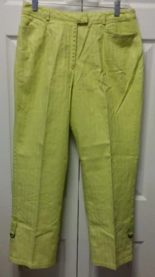 SUSAN BRISTOL Size 8 Yellow-Green Textured Cotton Stripe Pattern Ankle Jeans - Image 1 of 4